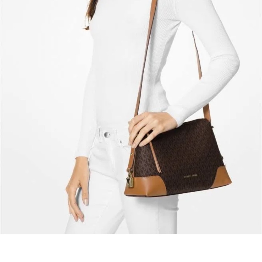 Michael Kors Dark Brown and Tan Crossbody Bag